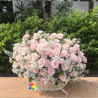 Pink roses basket send to Saigon