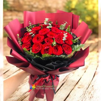 Beautiful bouquet of red roses in Saigon