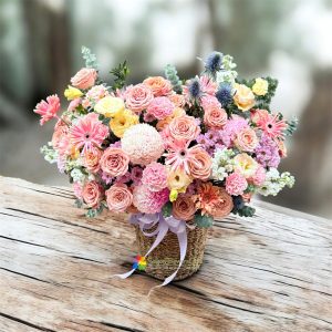 Beautiful coffee colored flower baskets in Saigon
