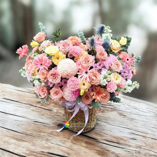 Beautiful coffee-colored flower baskets in Saigon