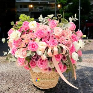 Beautiful pink flower basket in Saigon