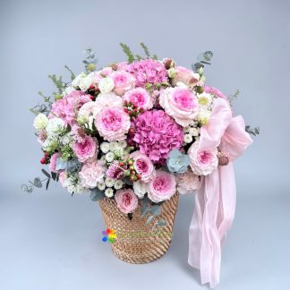 Elegant pink flower basket
