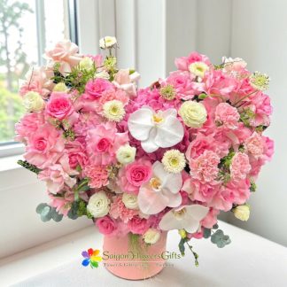 Pink basket for love flowers in Saigon