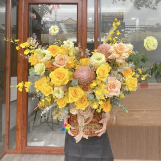 Saigon yellow basket birthday arrangement delivery to day