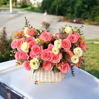 Basic pink flower basket send to saigon