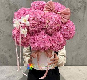 Cute pink hydrangea flower box