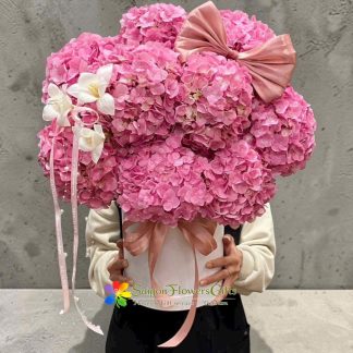 Cute pink hydrangea flower box in saigon
