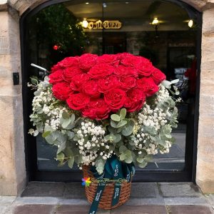 Red heart and white baby's breath