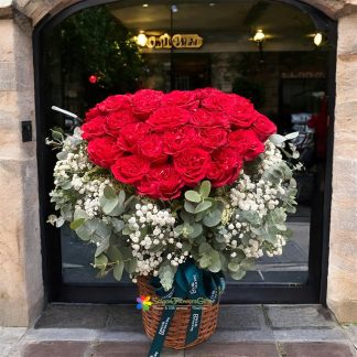 Send red heart and white baby's breath to saigon