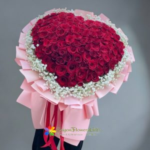 99 red roses heart-shaped bouquet